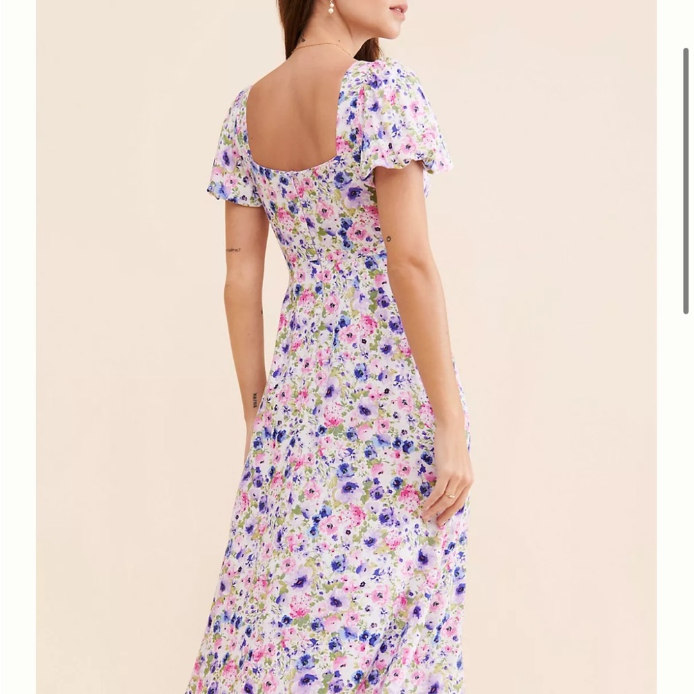 Anthropologie Floral Maxi Dress in White with Pink, Purple & Green